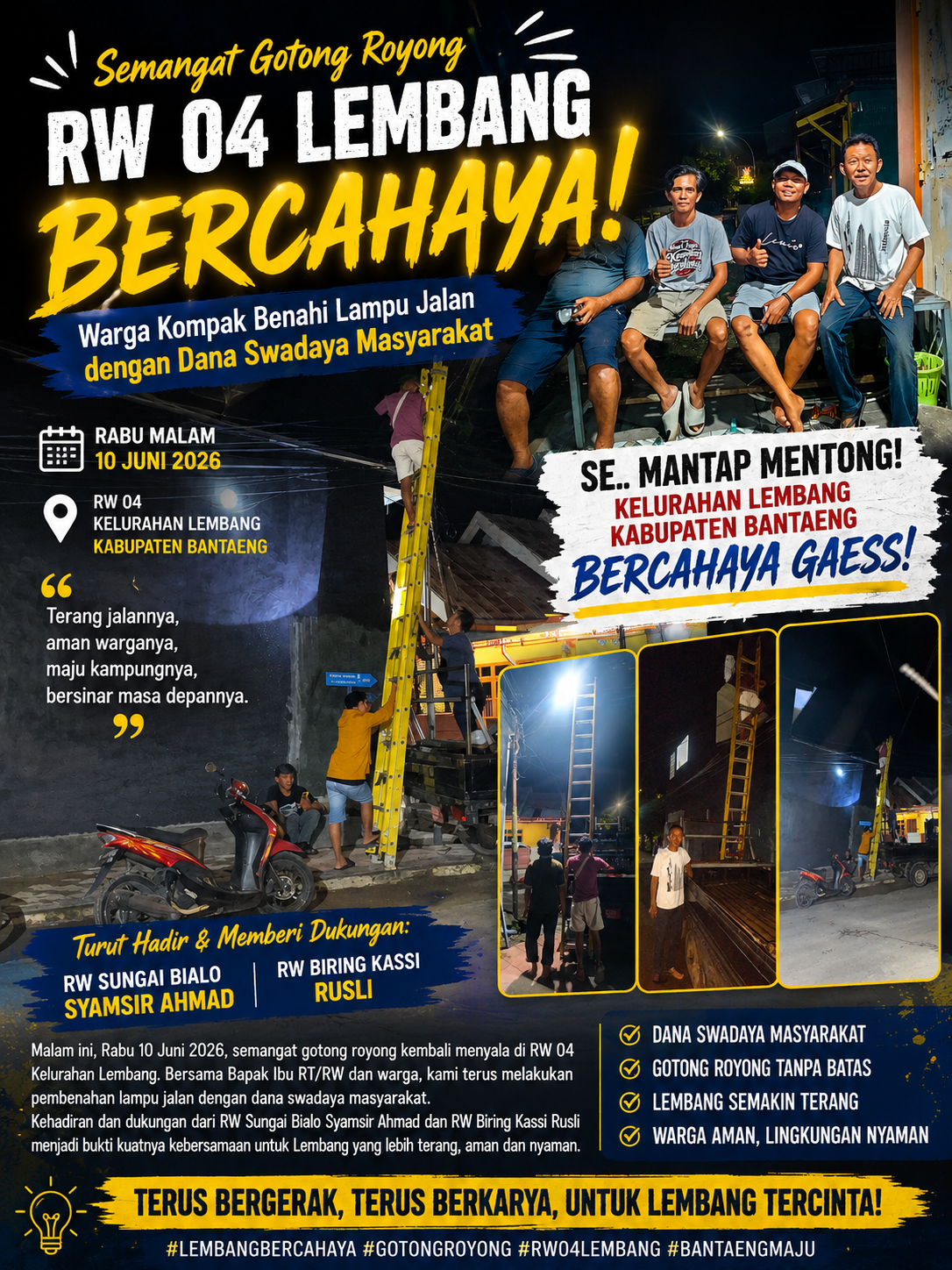 🔥LEMBANG BERCAHAYA! Semangat Gotong Royong Tak Pernah Padam, Warga RW 04 Kompak Benahi Lampu Jalan dengan Dana Swadaya🔥